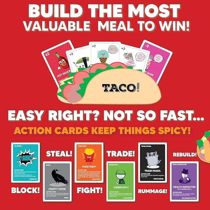 Taco vs Burrito Collectors Tin - The Wildly Popular Surprisingly Strategic Card Game Created by a 7 Year Old - 5 Ways to Play - Fun Family Games for Kids and Adults, Game Night, Travel Games
