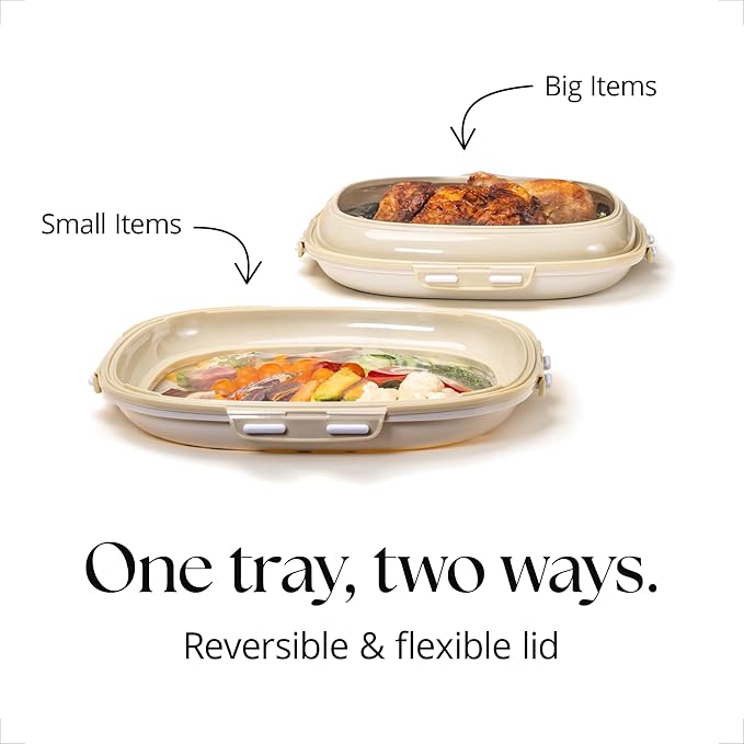 Crudités | Portable Snack Tray | Square 4-Pack | Cream White | Reversible Stretch Lid Food Containers | BPA-Free, Freezer & Dishwasher Safe | Meal-Prep, Charcuterie, Salads, Picnic, Travel