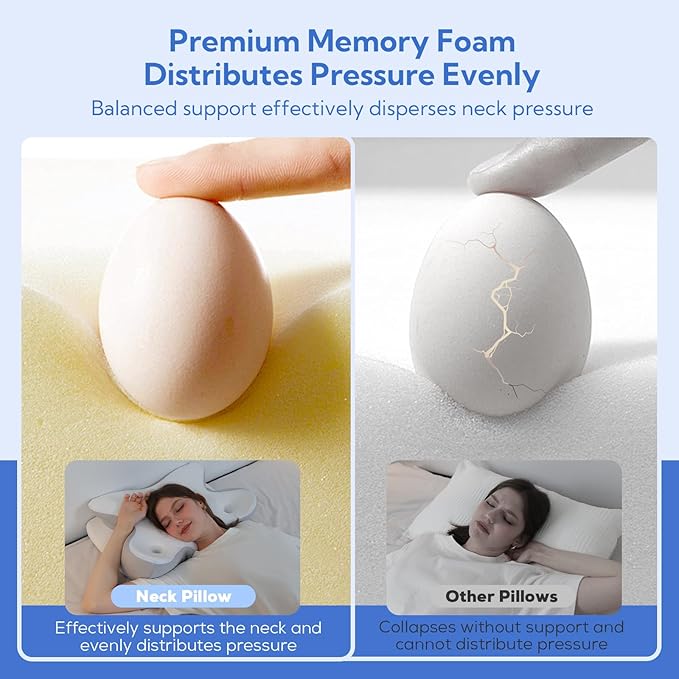 Cervical Pillow for Neck Pain Relief - Ergonomic Memory Foam Pillow, Cooling Sleeping Side Sleeper Pillow for Neck, Breathable Pillowcase Three-Hole Neck Support Contour for Side Back Stomach Sleeper
