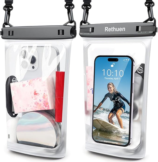 Large Floating Waterproof Phone Pouch, 2Pack Cell Phone Dry Bag for iPhone 17 16 15 14 13 Pro Max Galaxy S24 S23 S22 All Phones, Float Water Proof Bag for Beach Water Park (Frosted + Frosted)