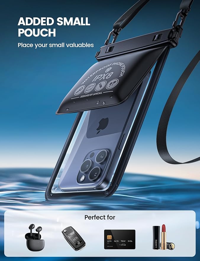 Lamicall Waterproof Phone Pouch Case - [Double Space] IPX8 Water Proof Cell Phone Dry Bag with Lanyard, Beach Cruise Ship Essentials for iPhone 17 16 15 14 13 Pro Max Air Plus, Galaxy S25 S24, 4-7.5"
