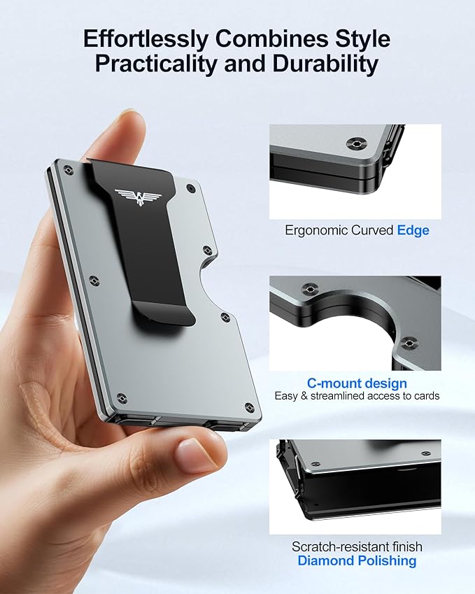 Wallet for Men, Money Clip Wallet with Cash Strap, Slim Card Wallet, RFID Blocking Card Holder, Holds up to 20 cards