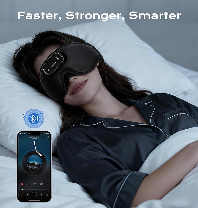 Pro Sleep Mask with Headphones Bluetooth 5.4-3D Zero-Pressure Design Adjustable Sleep Headphones for Side Sleepers 100% Light Blocking Sleep Headphones with White Noise Sounds Comfortable