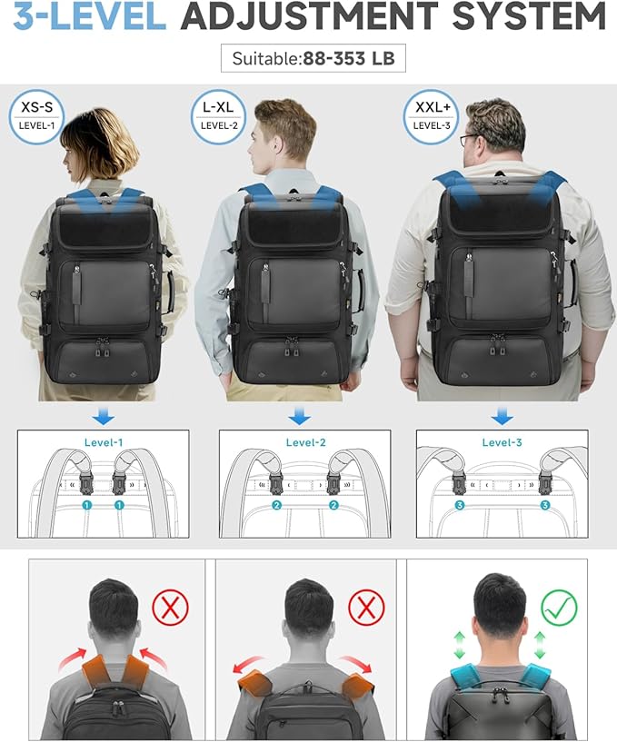 60L Convertible Carry On Backpack&Duffle Bag&Weekender Bag with 17" Padded Laptop Sleeve, USB Charging Port, Shoe Compartment for Men Women, Travel, Tactical, Gym, Hiking, Overnight Trips