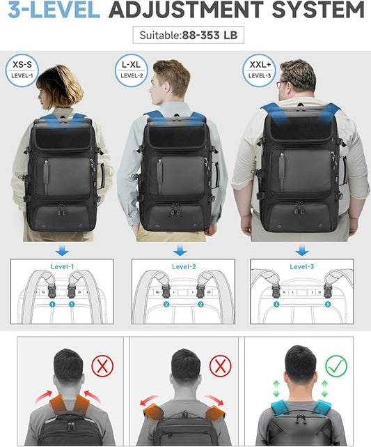 60L Convertible Carry On Backpack&Duffle Bag&Weekender Bag with 17" Padded Laptop Sleeve, USB Charging Port, Shoe Compartment for Men Women, Travel, Tactical, Gym, Hiking, Overnight Trips