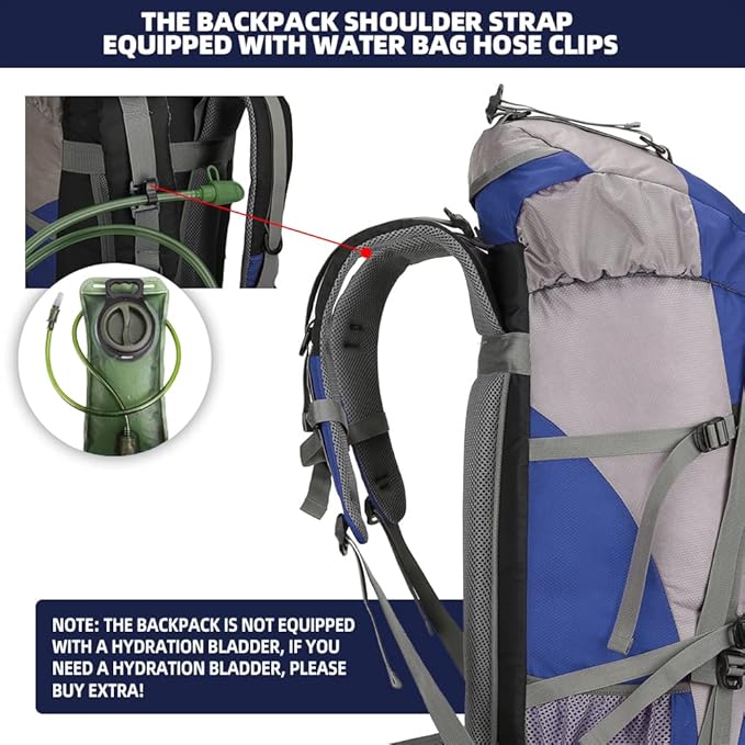 King'sGuard 70L Hiking Backpack with Rain Cover Lightweight Waterproof Travel Camping Backpack Large Backpacking Pack