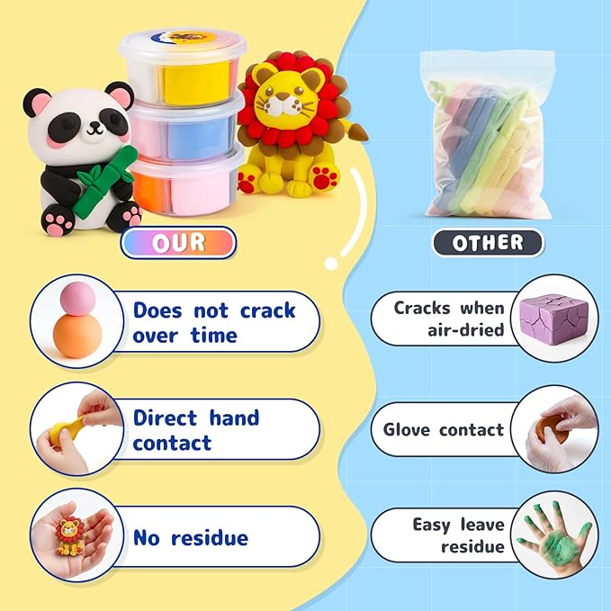 Air Dry Clay Kits, Modeling Clay for Kids with Sculpting Tools and Tutorials, Modeling Magic 12 Animals Arts Crafts Kits, Safe and Non-Toxic DIY Christmas Gift for Kids Toys for Girls