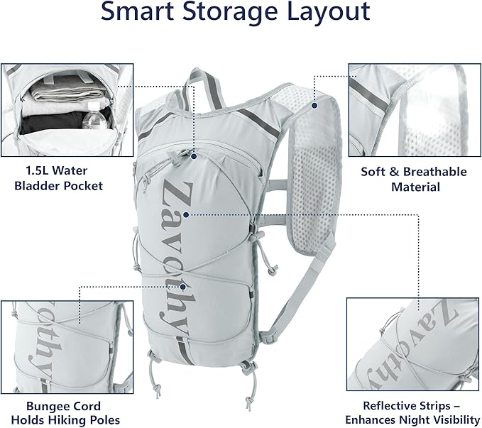 Zavothy Hydration Backpack with Rain Cover, 1.5L Lightweight Hydration Pack for Hiking, Cycling & Trail Running