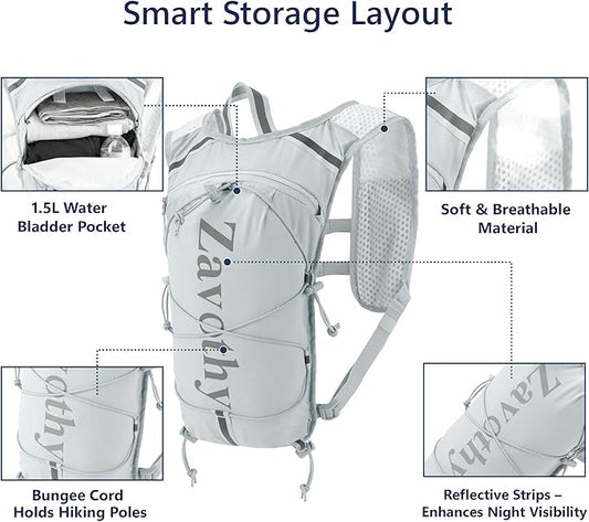 Zavothy Hydration Backpack with Rain Cover, 1.5L Lightweight Hydration Pack for Hiking, Cycling & Trail Running