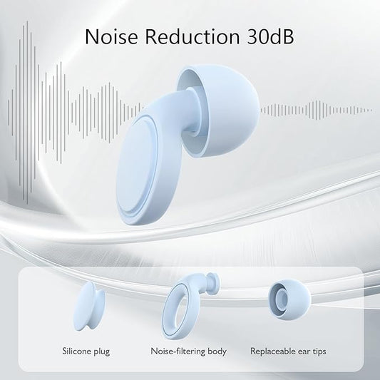 2 Pairs Ear Plugs for Sleeping, Soft Full Silicone Ear Plugs for Noise Reduction 25dB, Reusable Hearing Protection Earplugs for Concert, Focus, Travel, 8 Ear Tips in S/M/L - Blue