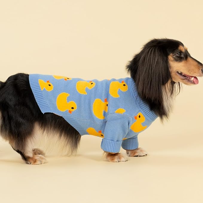 Fitwarm Funny Duck Dog Sweater, Thermal Dog Winter Clothes for Small Dogs Boy Girl, Pet Outfit, Blue, Yellow, Small