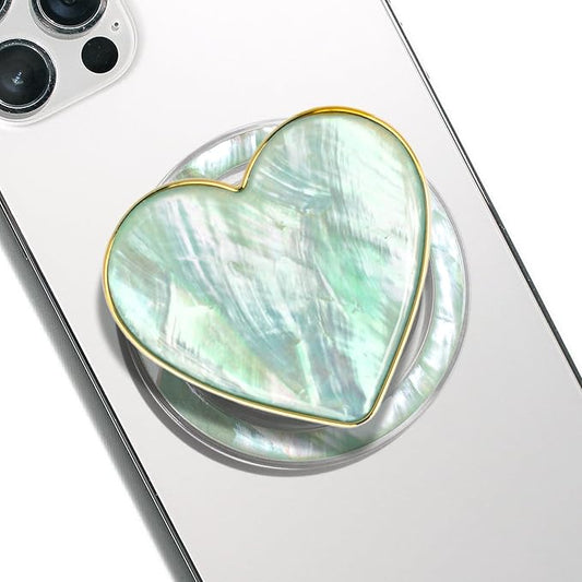 OnTheGrip Cute Natural Seashell Design Heart Shape Collapsible Mobile Phone Grip Stand Holder for Smartphone Tablet Cell Phone Accessory (Aqua Blue)