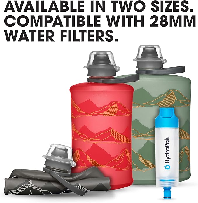 HydraPak Stow - Collapsible Backpacking Water Bottle (350ml, 500ml, 1L) - BPA Free, Ultra Light, Spill-Proof Twist Cap