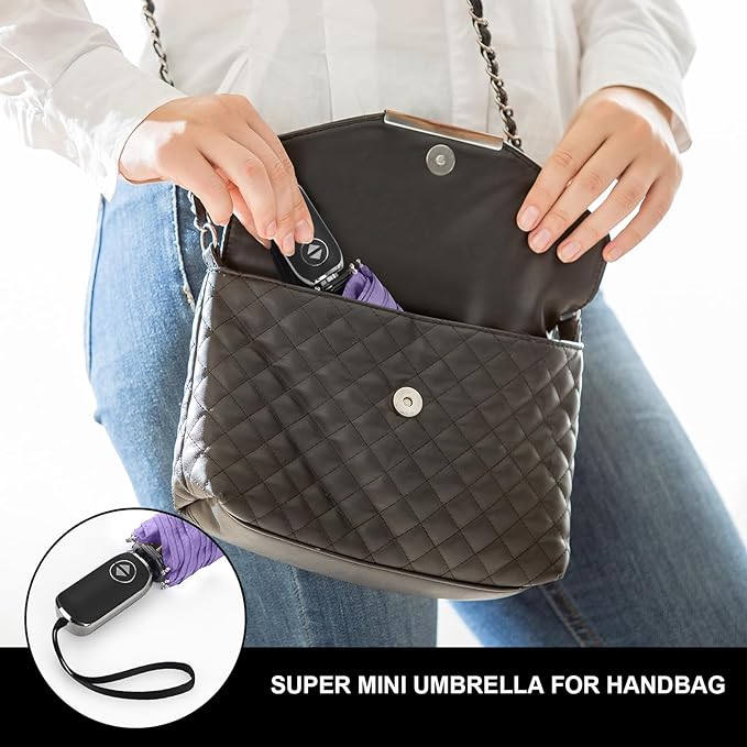 LEAGERA Compact Travel Umbrella for Purse - Flat Handle, Waterproof for Light Rain