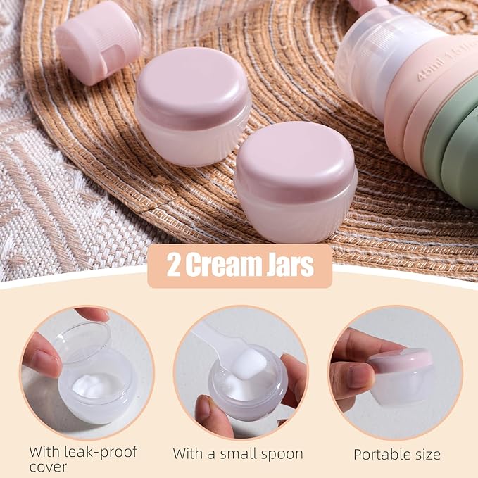 BS-MALL10-pack Leak-proof Travel Bottles Set - Silicone Shampoo & Conditioner Containers With Folding Design & Toiletry Bag For Convenient Trips Shampoo Lotion Skincare