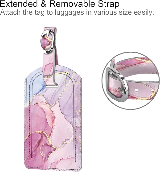 FINTIE 2 Pack Luggage Tags, Leather Name ID Labels with Privacy Cover for Travel Bag Suitcase, Theme - Glittering Marble