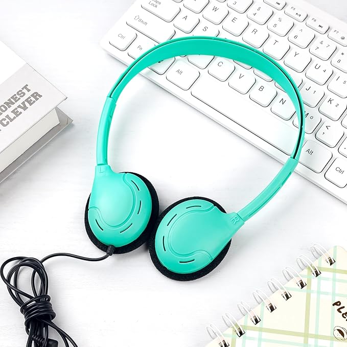 Classroom Headphones Bulk 50 Pack for School,Wholesale Earphones Class Set of Headphones for Students Testing On Line Learning Adult 3.5mm Jack (10 Multi Color)