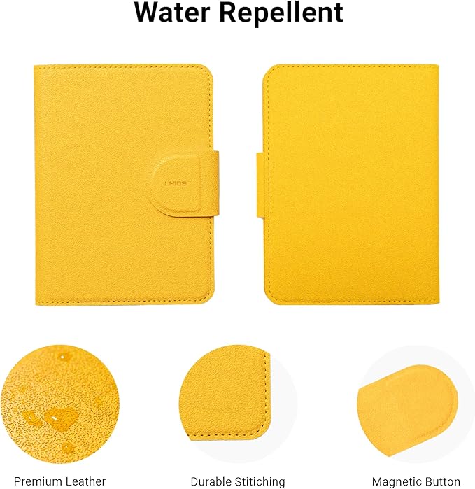 LHiDS Leatherette Passport Holder with RFID Protection, Premium PU Leather, Snap Button Closure, Travel Passport Wallet Cover for Passport, Boarding Passes, Business Cards, Cash (Yellow)