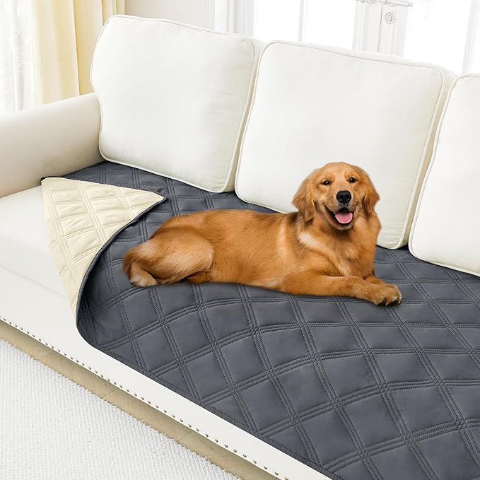 Smiry Waterproof Dog Bed Cover Blanket 40x70, Soft Reversible Pet Blanket, Washable Leakproof Cats Dogs Couch Cover for Sofa, Couch, Furniture, Lattice, Dark Grey/Beige