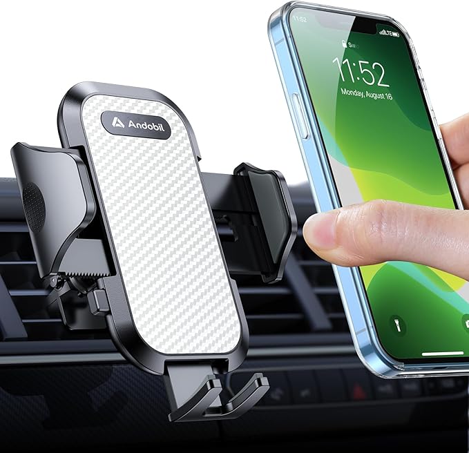 andobil Phone Holders for Your Car - Military Sturdy, Firmly Grip, Never Slip, Car Vent Phone Holder Mount, Phone Mount for Truck Compatible with iPhone 17 16 15 14 13 12 Pro Max Samsung S24, Sliver