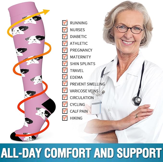 Bluemaple 6 Pack Copper Compression Socks for Women and Men Circulation-Best Support for Medical, Running,Nursing,Athletic