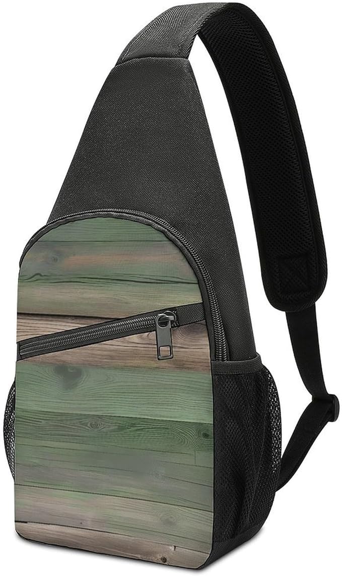 SWEET TANG Cool Sling Backpack for Men Women, Multipurpose Crossbody Shoulder Bag Realistic Rustic Old Barn Wood Pattern, Travel Hiking Zippered Daypack, Adjustable and Breathable