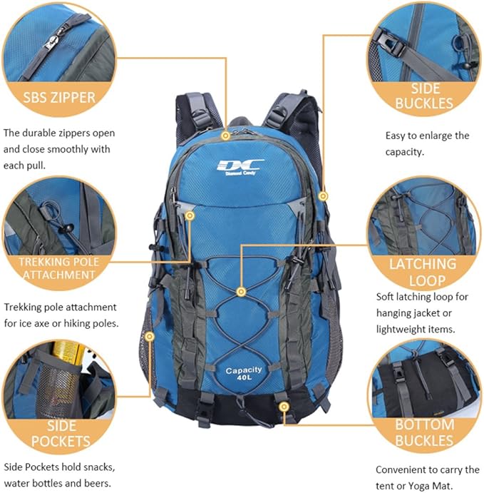 Diamond Candy Waterproof Hiking Backpack for Men and Women, Lightweight Day Pack for Travel Camping