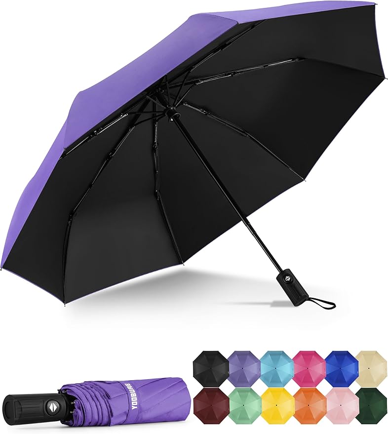 Yoobure Windproof Travel Umbrella - Automatic Umbrellas for Rain, Compact Folding Umbrella with UV Protection, Lightweight Portable Design for Backpack/Walking/Car, Sun & Storm Ready