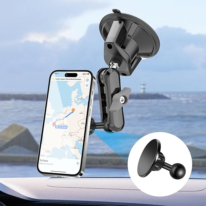EEEKit Aluminum Alloy Magnetic Phone Holder Compatible with Ram Mount, 1" Ball Head Metal Mount Base for Double Socket Arm