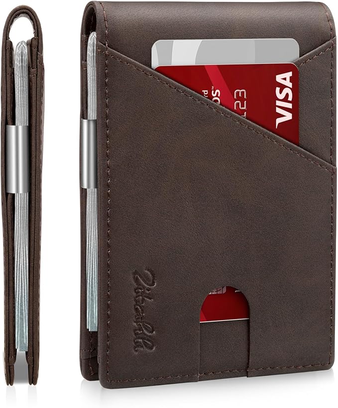 Zitahli Wallet for Men - with Money Clip Slim Leather Slots Credit Card Holder RFID Blocking Bifold Minimalist Wallets with Gift Box