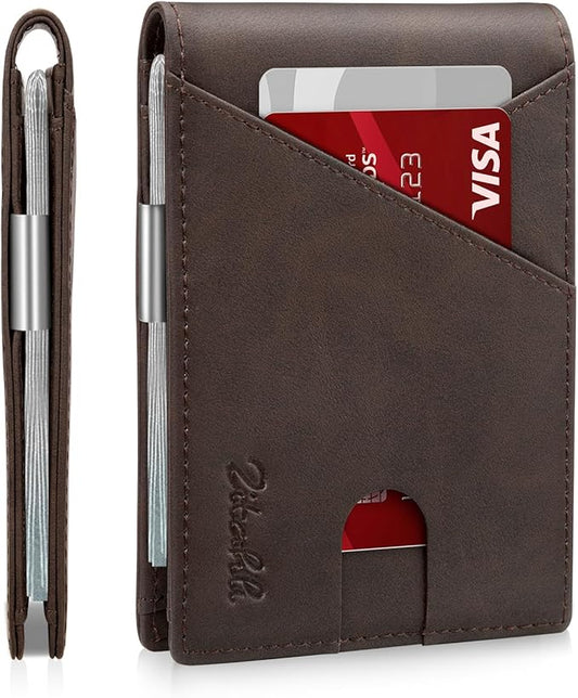 Zitahli Wallet for Men - with Money Clip Slim Leather Slots Credit Card Holder RFID Blocking Bifold Minimalist Wallets with Gift Box