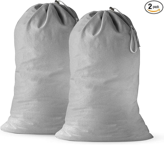 2 Pack - Extra Large Cotton Laundry Bag, Heavy Duty Large Laundry Bags 24 x 36 inch XL Drawstring Travel Organizer Bag Fit Hamper Basket Camp (Light Gret, Pack of 2)