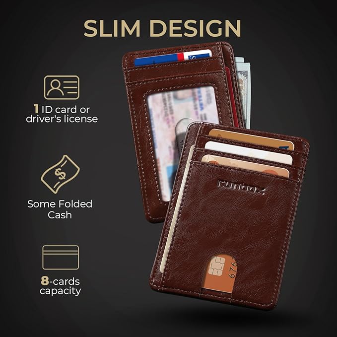 RUNBOX Slim Minimalist Front Pocket RFID Blocking Leather Wallets for Men and Women Card Holder Wallets Gifts for men