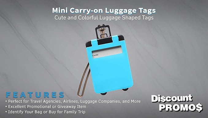 10 Mini Carry-on Luggage Tags Pack - Flip Open Cover, ID Sticker - Light Blue