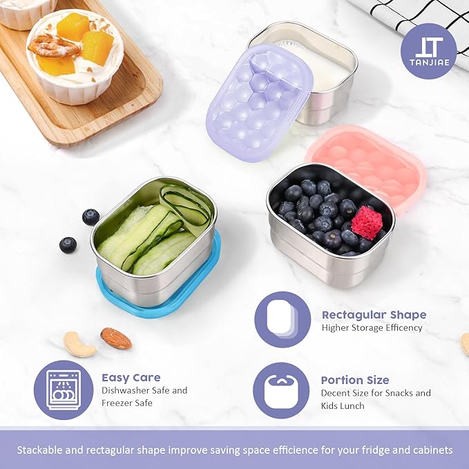 Snack Pro - Small (1 CUP) Stainless Steel Snack Containers for Kids | Easy Open Leak Proof Food Containers with Silicone Lids - Perfect Metal Toddler Lunch Box for Daycare and School (8oz*3)