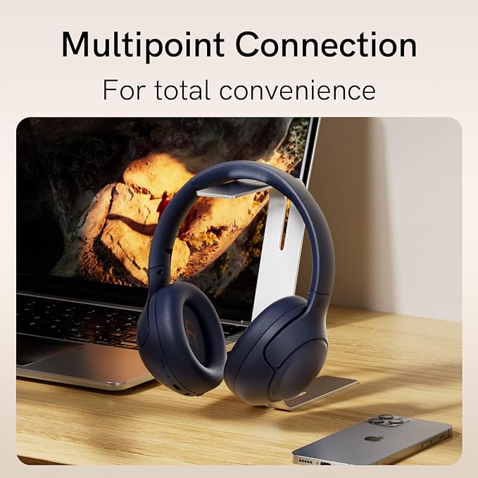 QCY H3 ANC Bluetooth Headphones Over Ear, Active Noise Cancelling Bluetooth 5.4 Headphones with Microphones, Hi-Res Audio Sound, Multipoint Connection, 60H Playback, Custom EQ via App(Blue)