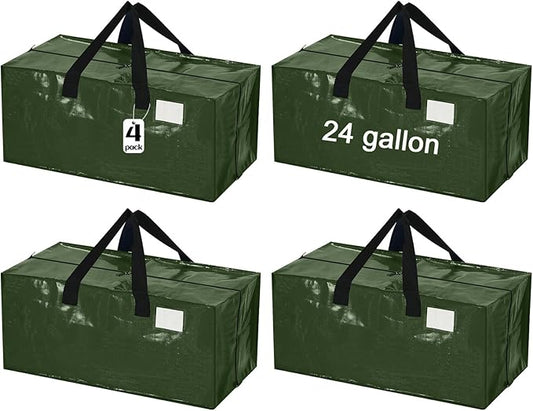 4 Pcs 24 Gallon Large Moving Bags with Zipper and Handles Foldable Storage Duffle Bags Heavy Duty Extra Large Totes for College Dorm Travel Clothes Blankets Bedding Moving (Green)