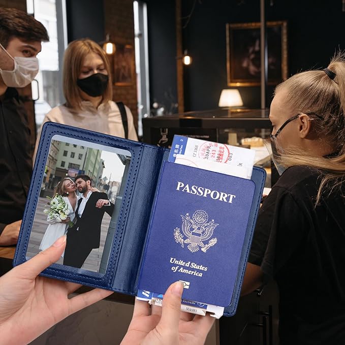 Herain Black & Dark Blue Passport Holder for Travel, Passport Cover Wallet Case 2 Pack Women Men Family Cruise Ship Essentials, Passports Book Holders Travel Vacation Must Haves