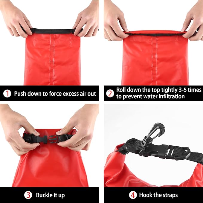 Emergency First Aid Kit for Boating & Marine Safety Waterproof Medical Supplies with Roll Top Design for Fishing, Kayaking Red