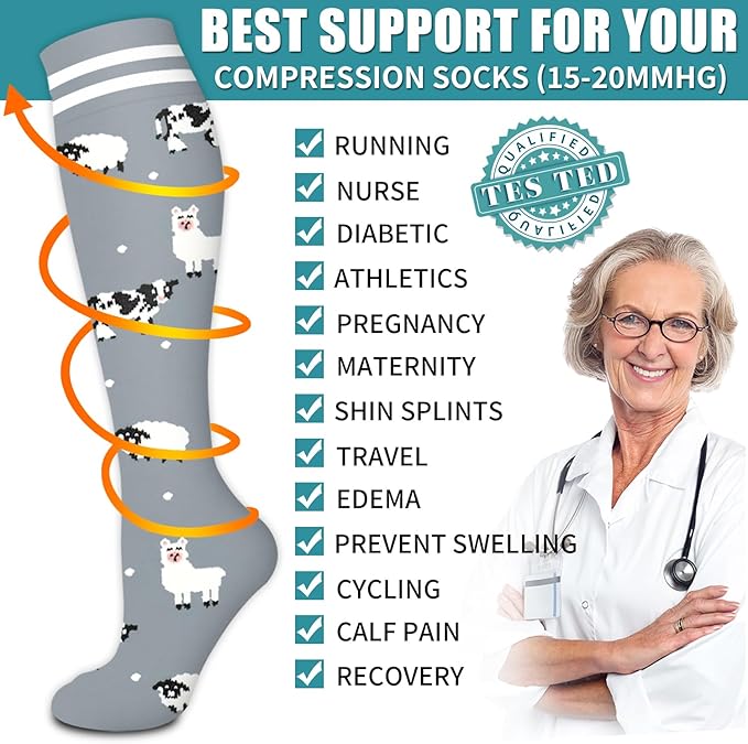 Laite Hebe Compression Socks for Women & Men Circulation(6 pairs)-Graduated Supports Socks for Running, Athletic Sports