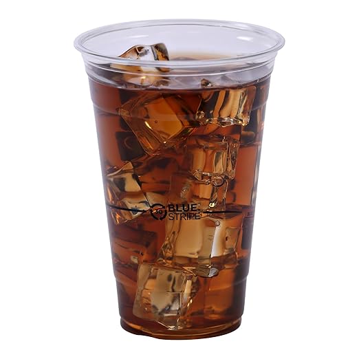 ECO PRODUCTS BlueStripe Recycled 20oz Plastic Cups, Case of 1000, Made from 30% Post-Consumer Recycled Plastic Bottles, Recycled PET (rPET) For Cold Drinks & Snacks, Clear For Visibility