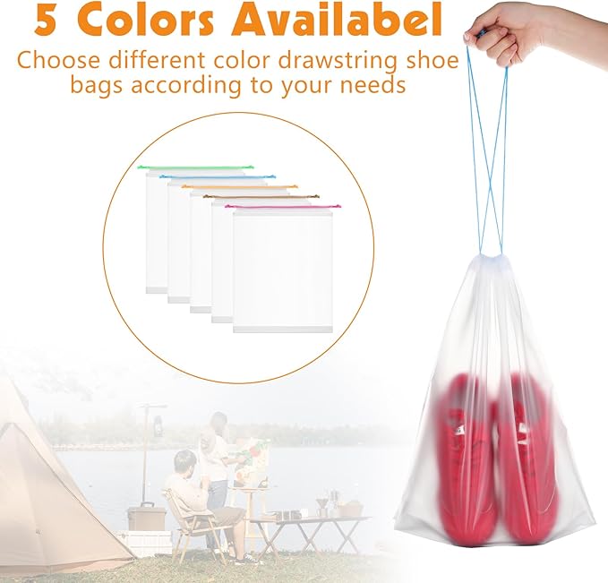 25 Pack Shoe Bags for Travel, 15.7" x 11.8" Large Clear Travel Shoe Bag with Colorful Drawstring Vacation Essentials Cruise Essentials Portable Drawstring Packing for Men & Women