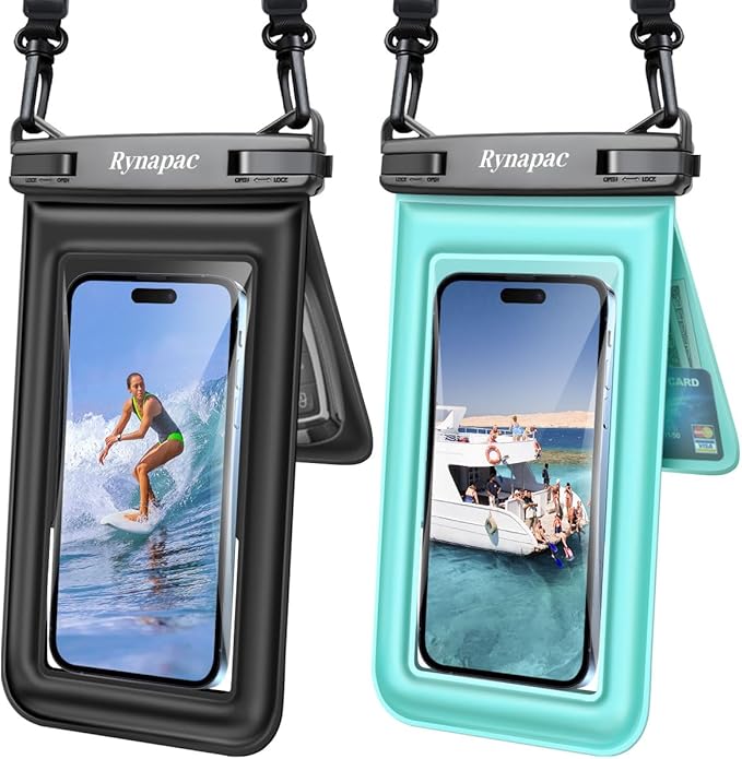 [Up to 8.5''] Floating Waterproof Phone Pouch, Double Bags Waterproof Phone Case with Lanyard for iPhone 17 16 15 Pro Max, Galaxy S25 Ultra, IPX8 Cellphone Dry Bag Beach Cruise Ship Essentials 2 Pack