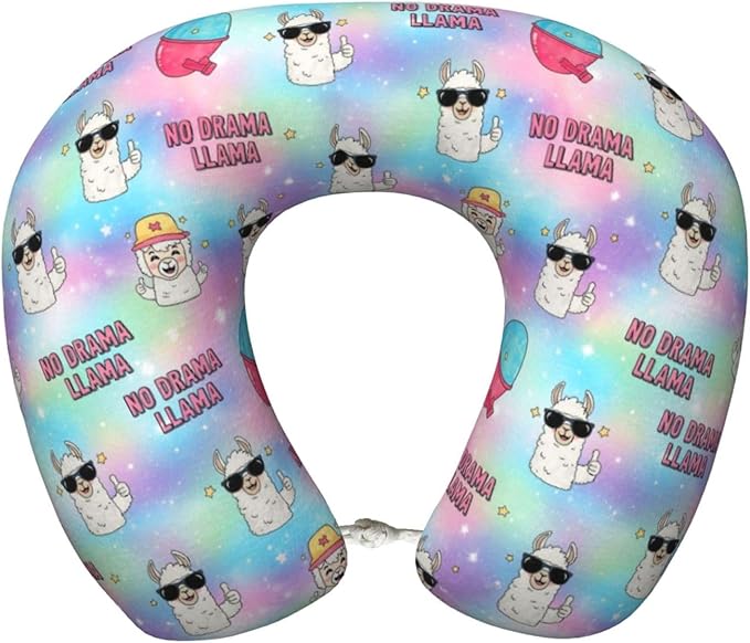 Unique Travel U Shaped Pillows No Drama Llama for Airplanes Car Flight, Comfortable Chin Head Neck Cushion Supporting, Polyester Removable Cover
