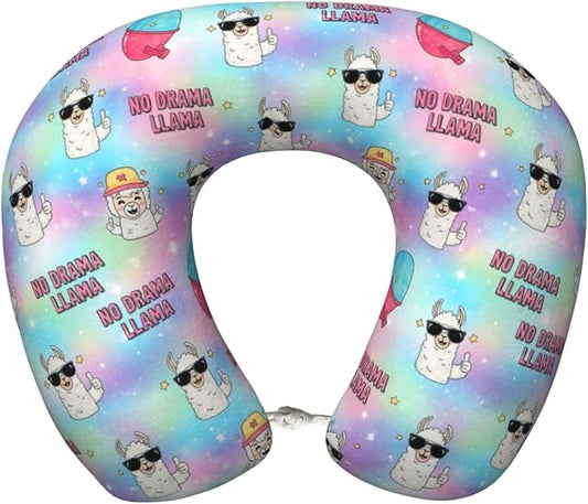 Unique Travel U Shaped Pillows No Drama Llama for Airplanes Car Flight, Comfortable Chin Head Neck Cushion Supporting, Polyester Removable Cover