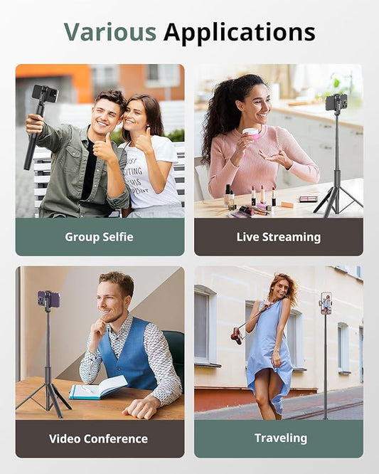 Sensyne 68" Phone Tripod & Selfie Stick, Lightweight All in One Phone Tripod Integrated with Wireless Remote Compatible with All Cell Phones for Selfie/Video Recording/Photo/Live Stream/Vlog（Black）
