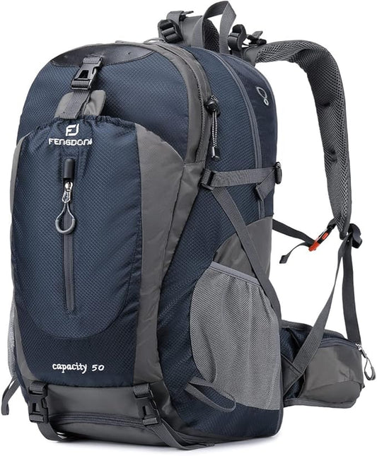 FENGDONG 50L Waterproof Lightweight Expandable Hiking,Camping,Travel Backpack with Shoes Compartment for Men Women Blue