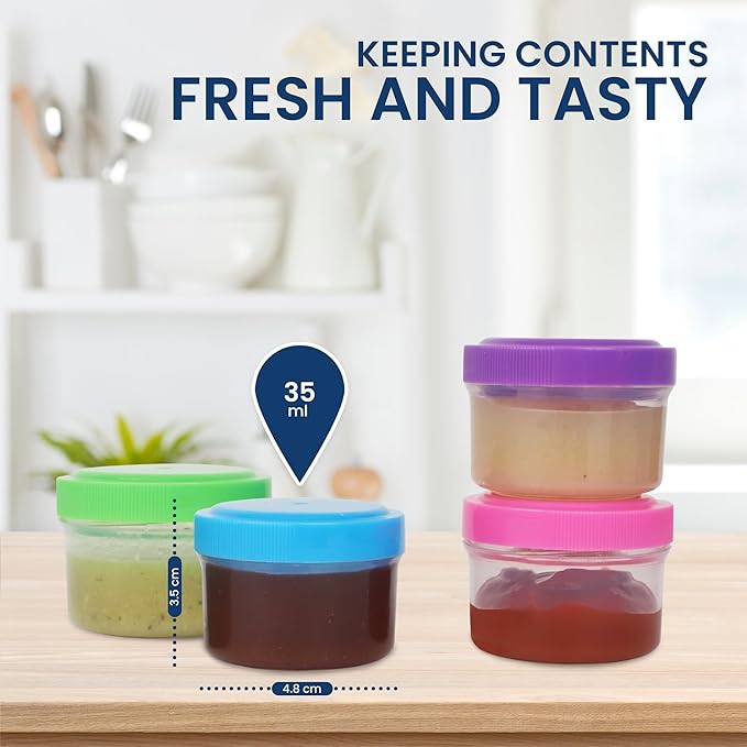 Condiment Containers with Screw Lids (4-Piece) - Reusable Leakproof Salad Dressing Containers to go - Small Mini Food Storage Cups for Lunch, Dishwasher Friendly, 1.4-Ounce