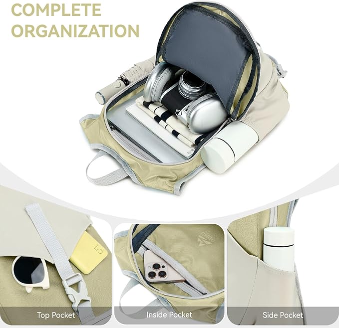 15L Small Hiking Backpack for Men Women Lightweight Packable Backpack Foldable Casual Daypack for Camping Travel Outdoor, Beige