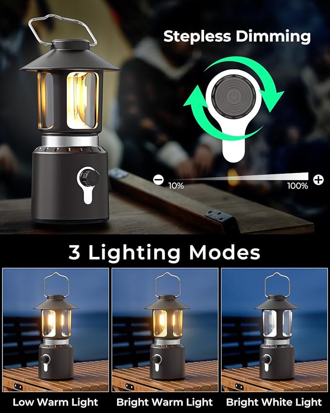 Camping Lantern Rechargeable, Telescopic Camping Light, Waterproof Retro Emergency Lights, Electric Lanterns for Power Outages, Vintage Hurricane Lamp for Tent Outdoor Patio RV Fishing